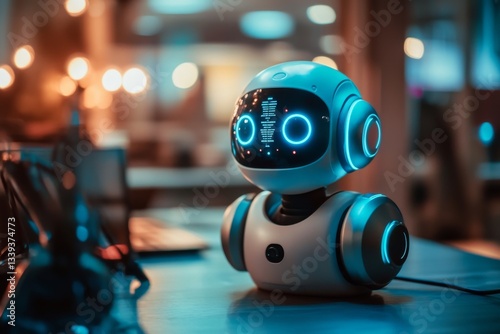 Wallpaper Mural Friendly robot with glowing features in modern office environment Torontodigital.ca