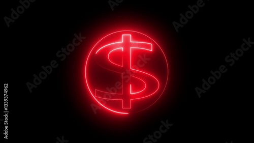 Glowing Neon Dollar Icon Isolated on Black Background. Neon $ symbol. Inside swirling neon round, dollar sign.
