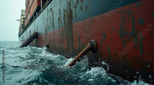 Extreme Close-Up of the Capsizing Ship’s Hull Tilting Dangerously