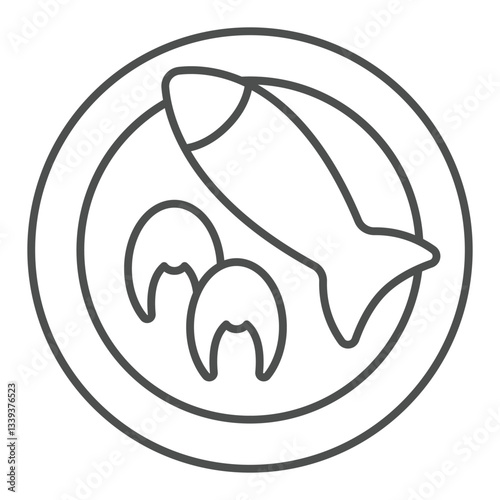 Fillet, fish on plate and knife thin line icon, fishery cooking concept. Vector graphics. Fresh fish dish sign on white background, outline style icon for mobile or web design.