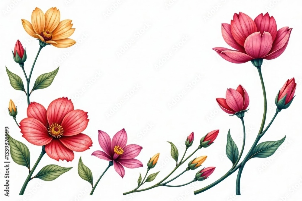 Fototapeta premium Elegant line art floral set, isolated on white background , botanical, monochrome