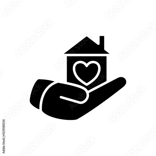 icon of hands holding a house with a heart sign, simple flat style, illustration, logo sign symbol pictogram template, for ui or ux isolated on white for mobile app, editable