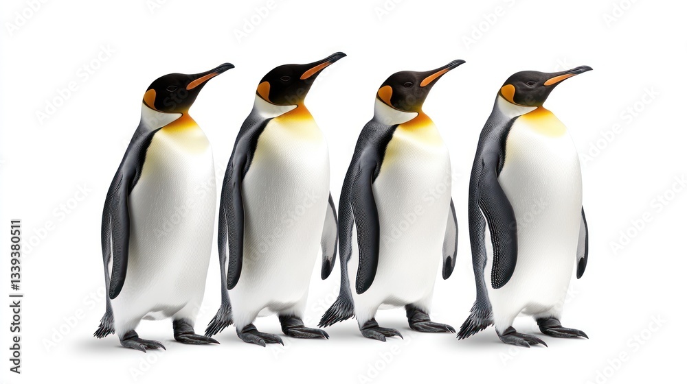 Fototapeta premium Four Majestic King Penguins in a Row: Antarctic Wildlife