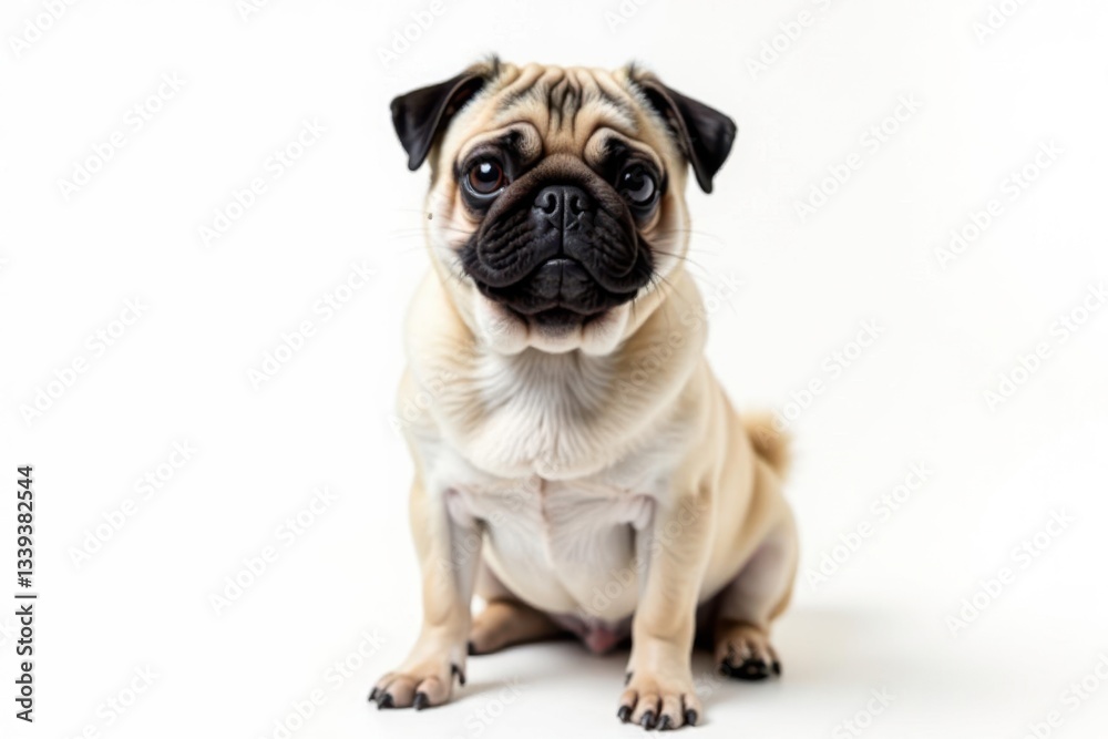 Adorable pug dog, isolated on white background, charming, adorable Adorable pug dog, isolated on white background, charming, adorable