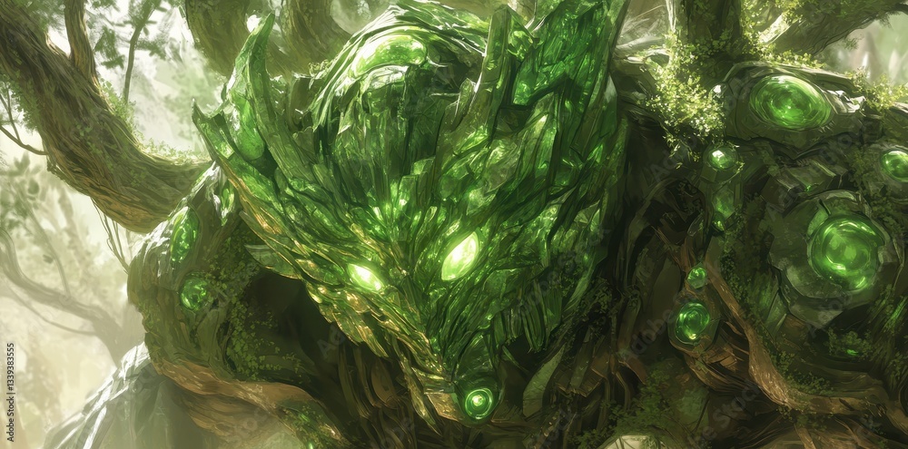 Obraz premium A large mythical being constructed from intertwined trees and vibrant foliage