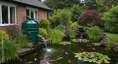 Backyard Pond with Water Feature and Garden Surroundings in Daylight