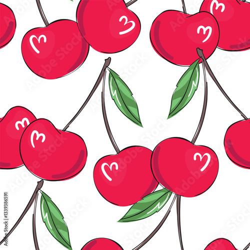 cherry pattern seamless, Hand Drawn vector illustration