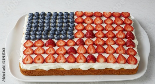 Baking Flag Cake with Strawberries and Blueberries for Patriotic Holiday