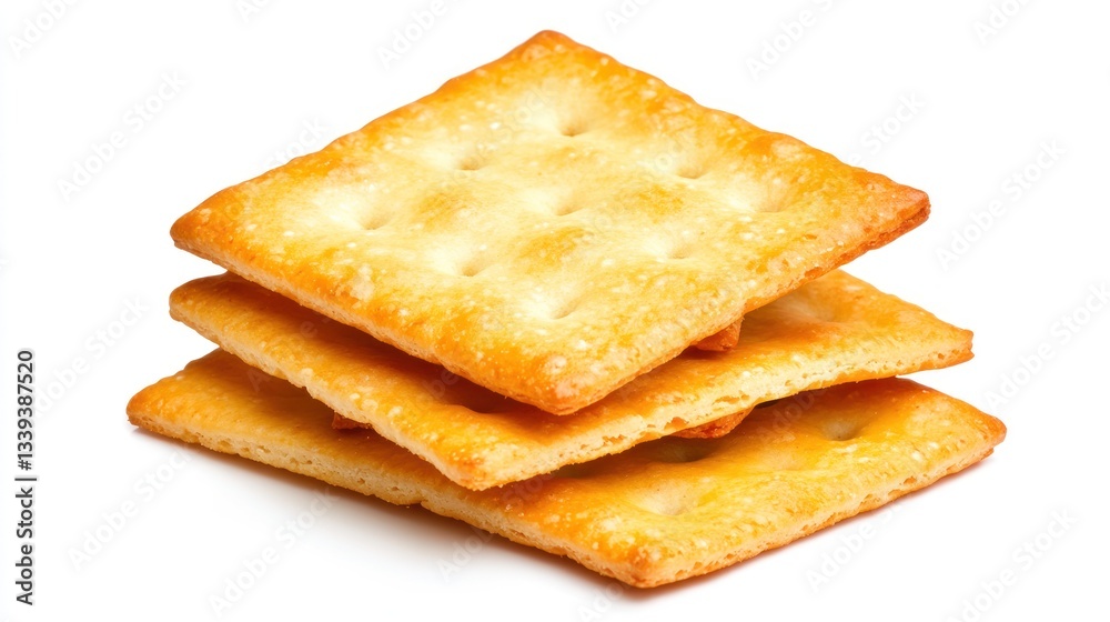 Crispy and Delicious Crackers Stack, Golden Brown, Tasty Snack, Close-up Shot Crispy and Delicious Crackers Stack, Golden Brown, Tasty Snack, Close-up Shot