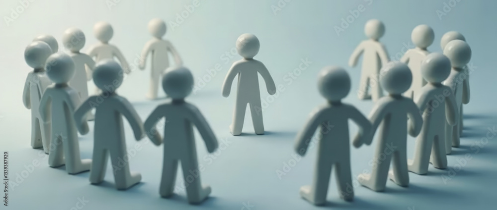 One White Figure Stands Alone Outside the Circle Symbolizing Exclusion, Independence, or Thinking Differently One White Figure Stands Alone Outside the Circle Symbolizing Exclusion, Independence, or Thinking Differently