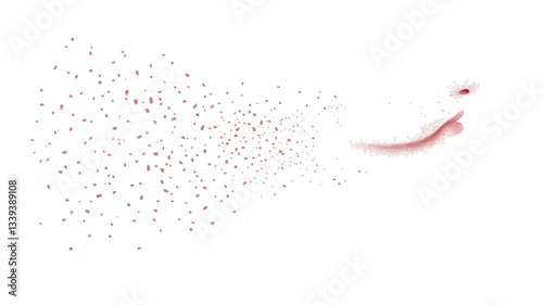 Close-up, stylized image of a dog's nose and mouth exhaling a cloud of small, dispersed particles against a white background.  The dog's features are rendered in shades of white and pale pink. The