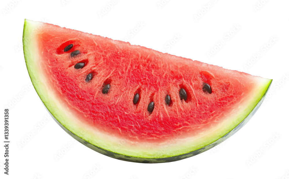 Juicy watermelon slice showing seeds on transparent background