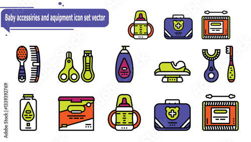 Baby accessiries and aquipment icon set vector