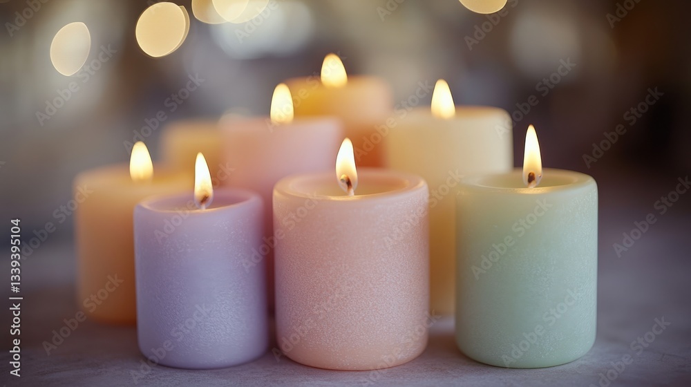 Softly Glowing Candles with Warm Flames and Gentle Colors Softly Glowing Candles with Warm Flames and Gentle Colors
