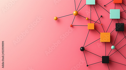 Pastel Technology Background with Cubes and Lines, Banner with Copy Space