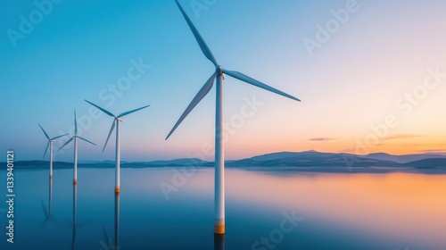 Wallpaper Mural Wind turbine reflections in a still lake, nature meets technology Torontodigital.ca