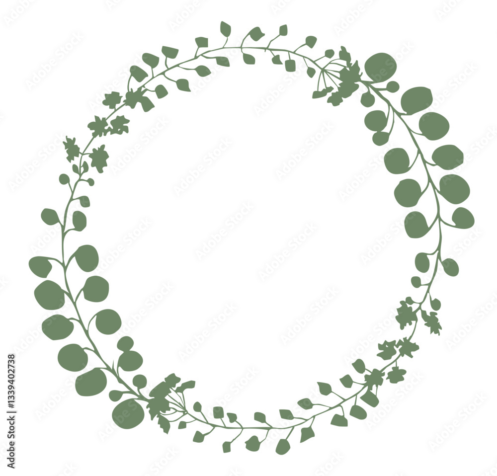 Vector floral wreath set, flower and leaf branch, botanical design, Vector black circle twig wreath silhouette, for a logo, wedding invitation Vector floral wreath set, flower and leaf branch, botanical design, Vector black circle twig wreath silhouette, for a logo, wedding invitation