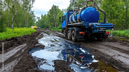 Obraz na płótnie Muddy Road and Vacuum Truck w salonie