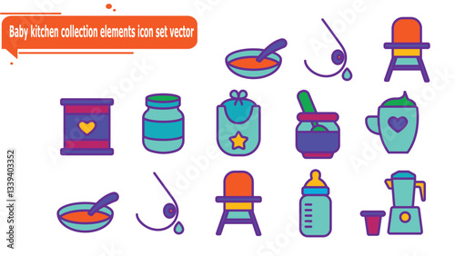 Baby kitchen collection elements icon set vector