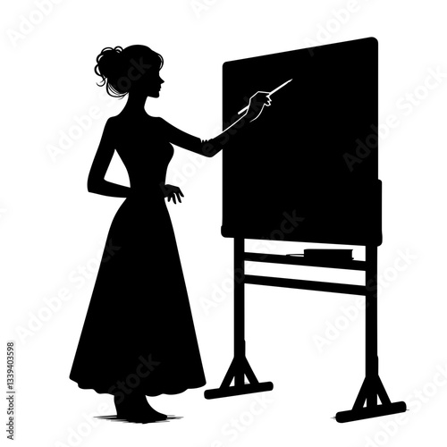 Teacher writing on blackboard.