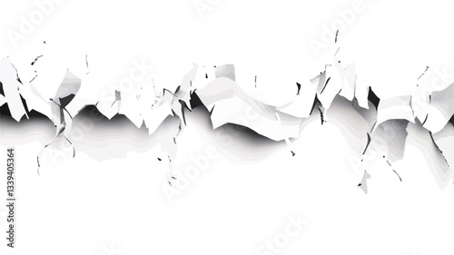 The image shows a horizontal close-up of a white surface with extensive cracking. The cracks are irregular in shape and size, varying in depth and shadow.  The overall texture is rough and uneven.
