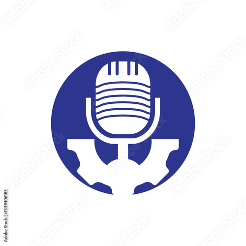 Gear podcast vector logo design template. Cog wheel and mic icon design.