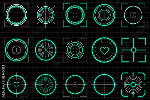 Neon sniper crosshair glows intensely, illuminating futuristic aim visuals. Archery target rings contrast boldly, optimizing accurate sports shooting. Bright bullseye marker enhances tracking