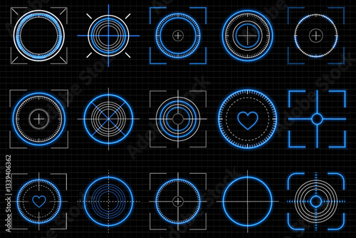 Neon sniper crosshair glows intensely, illuminating futuristic aim visuals. Archery target rings contrast boldly, optimizing accurate sports shooting. Bright bullseye marker enhances tracking