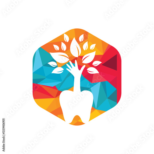 Dental care vector logo template. Teeth and hand tree icon design.	