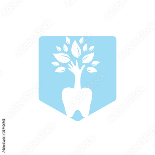 Dental care vector logo template. Teeth and hand tree icon design.	