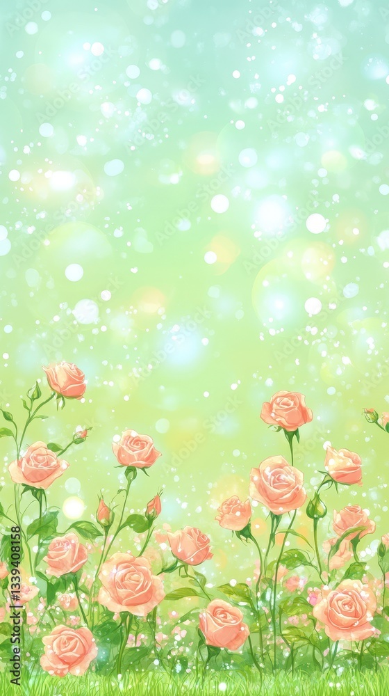 Beautiful Blossoming Roses Growing In A Bright Shimmering Field Beautiful Blossoming Roses Growing In A Bright Shimmering Field