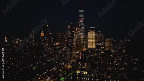 Aerial shot of New York City at night