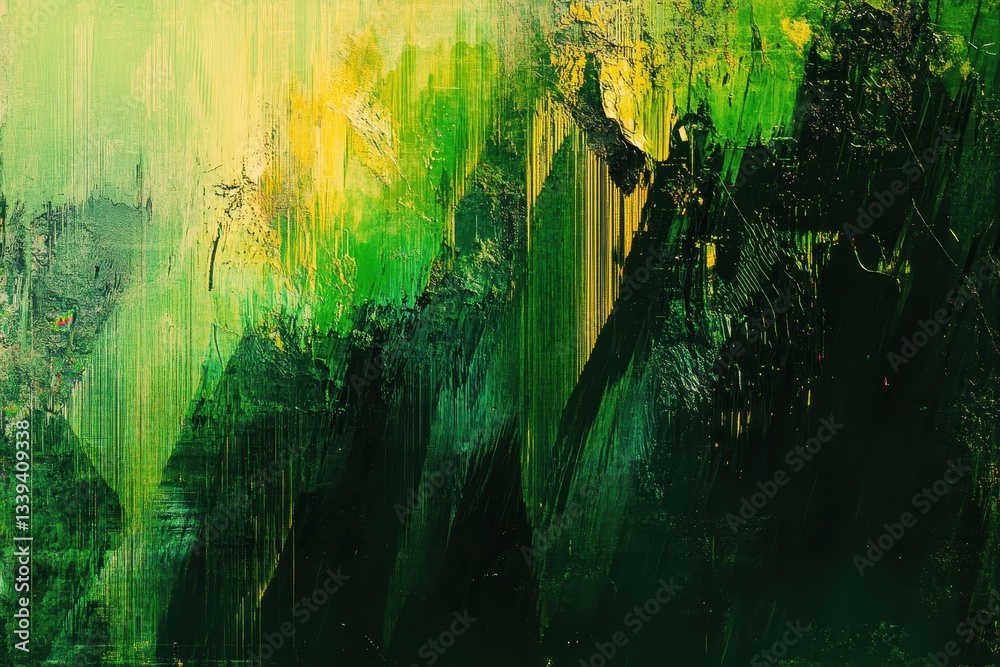 Fototapeta premium Abstract painting displaying shades of green and yellow colors together