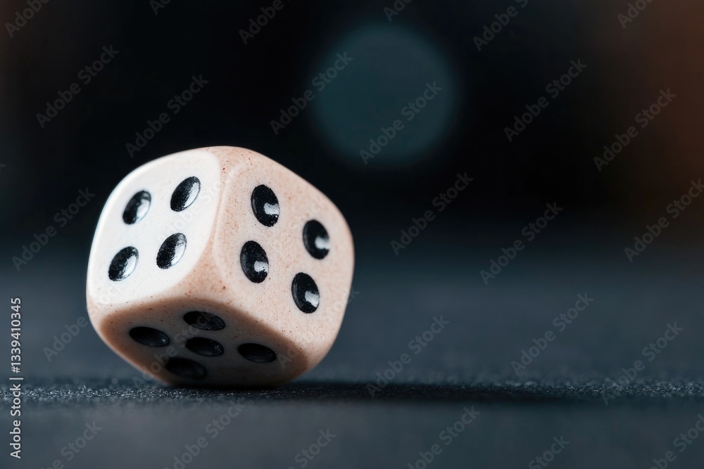 close-up of dice roll showing sixes resting on solid black table with blurred edges for dramatic effect close-up of dice roll showing sixes resting on solid black table with blurred edges for dramatic effect