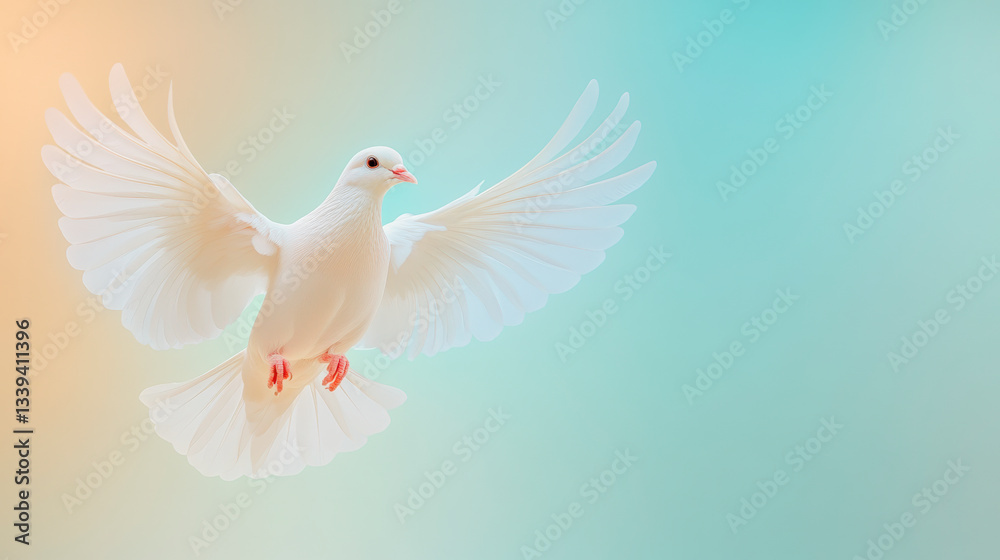A white dove in flight against a soft, pastel-colored gradient background, symbolizing peace and freedom. A white dove in flight against a soft, pastel-colored gradient background, symbolizing peace and freedom.