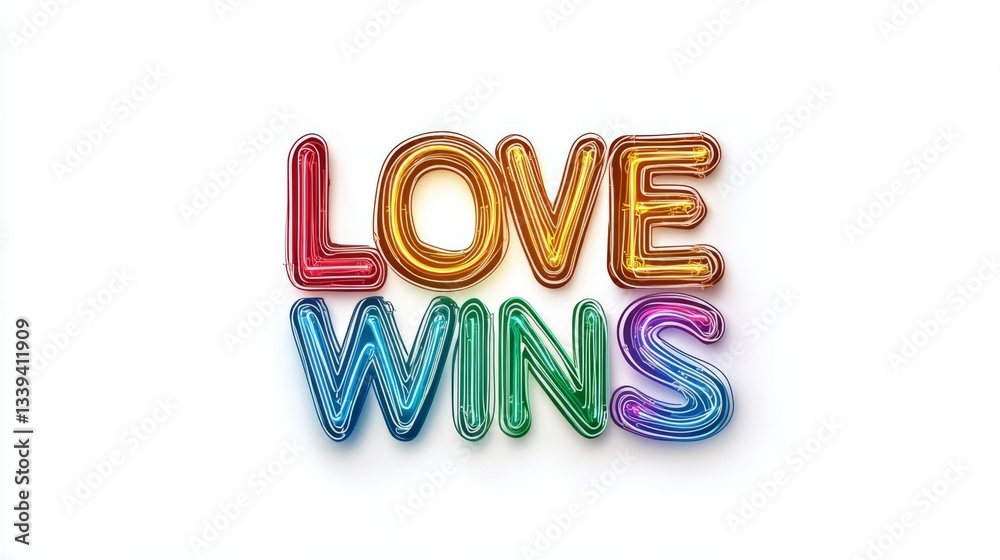 Naklejka premium Colorful balloon letters spelling 'Love Wins' symbolizing positivity and inclusivity.