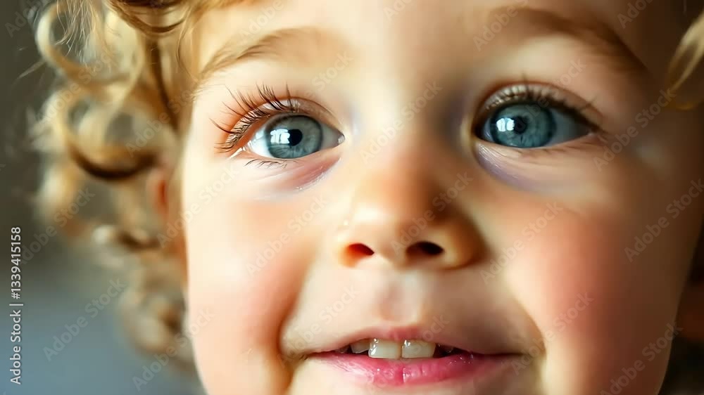 Close-up shots capturing the joyful expressions of a toddler with captivating blue eyes and curly blond hair Close-up shots capturing the joyful expressions of a toddler with captivating blue eyes and curly blond hair