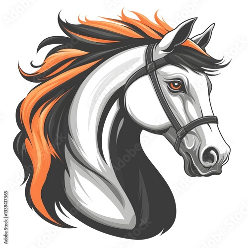 Vector illustration of horse head with orange mane