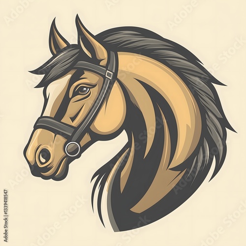 Cartoon horse head illustration with bridle