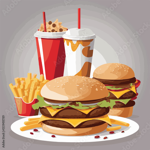 fastfood, fast, snack, meal, food, delicious, background, dinner, lunch, american, fat, burger, unhealthy, isolated, junk, menu, restaurant, meat, set, hamburger, cheeseburger, tasty, chicken, eat, cu