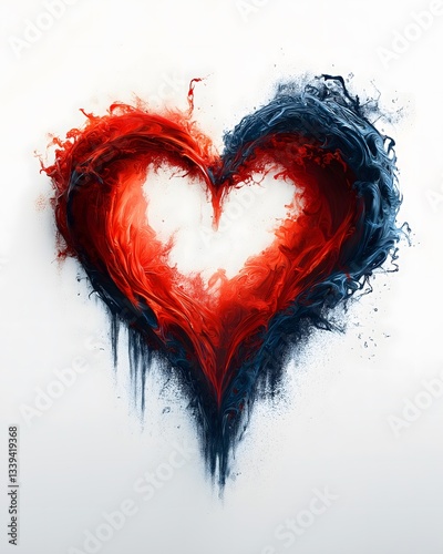 Abstract red and blue heart splash painting