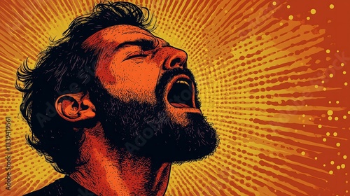 Expressive pop art illustration of a shouting man