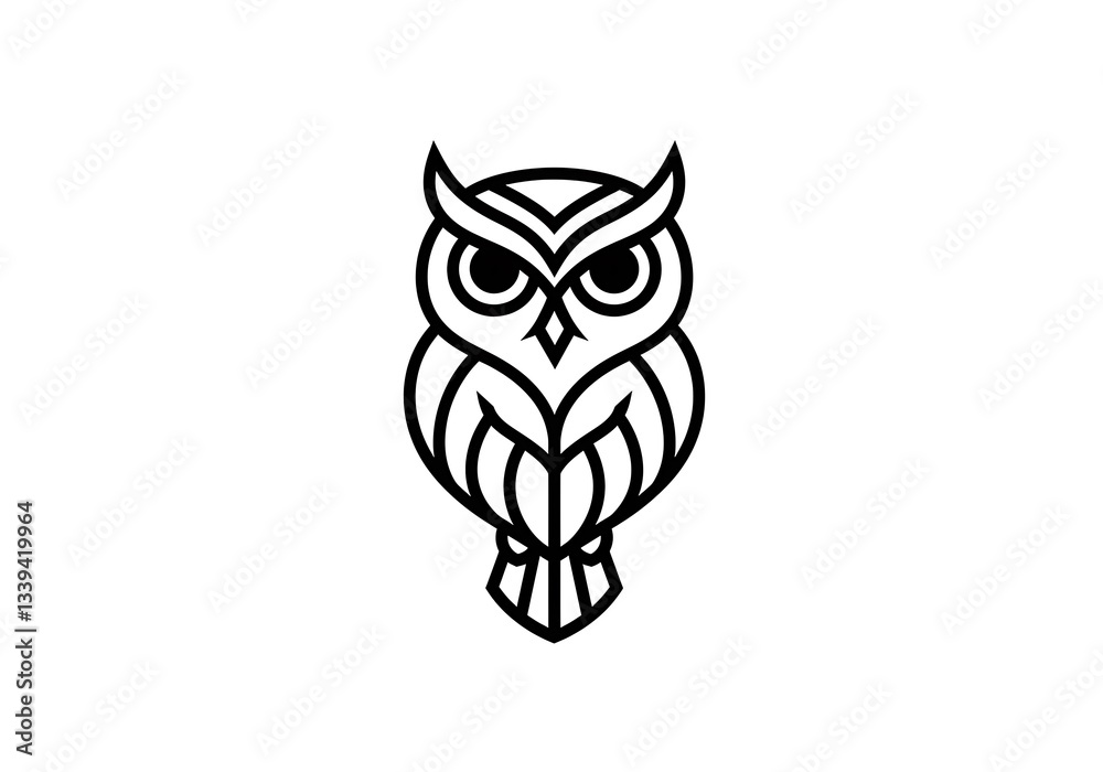 Fototapeta premium Geometric Owl Line Art Design: Elegant Black and White Bird Illustration