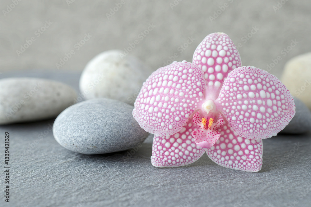 Serene Pink Orchid with Smooth Stones Spa Relaxation Image Serene Pink Orchid with Smooth Stones Spa Relaxation Image