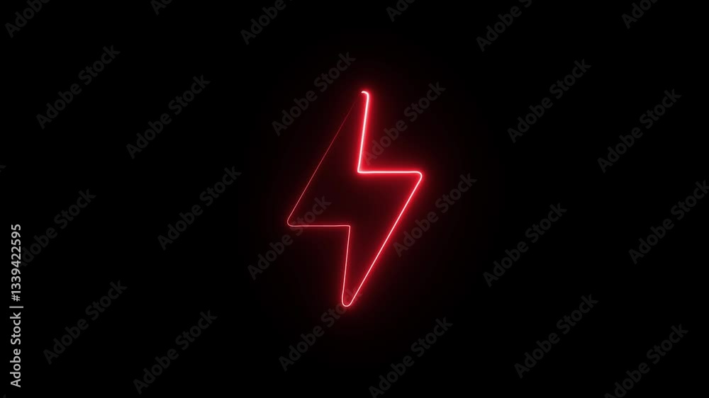 Neon battery charging sign with power illumination. red electric lightning on black background. Neon battery charging sign with power illumination. red electric lightning on black background.