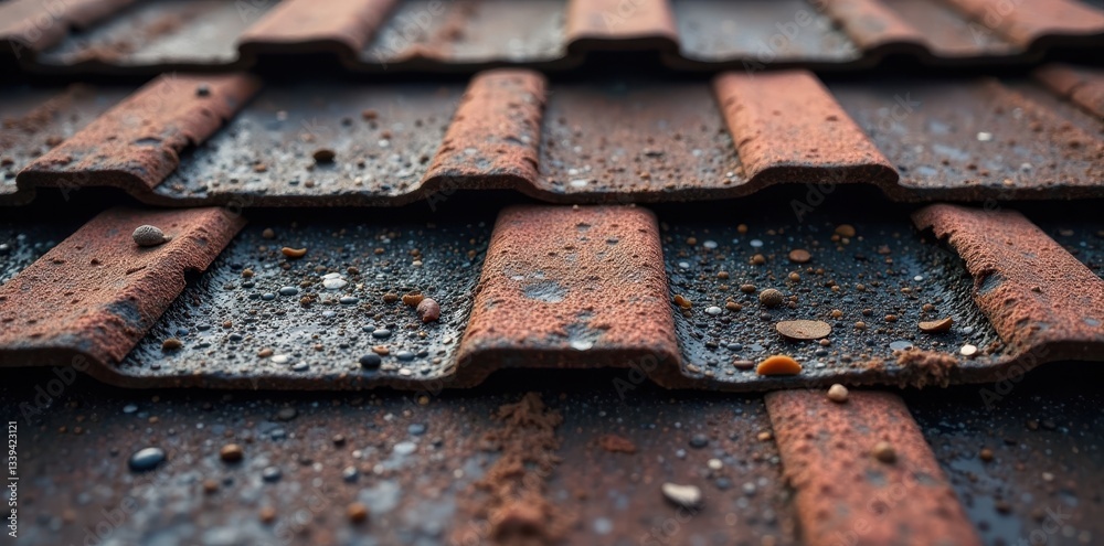 Several damaged shingles showing water damage, granules missing, asphalt shingle repair, damaged roof Several damaged shingles showing water damage, granules missing, asphalt shingle repair, damaged roof