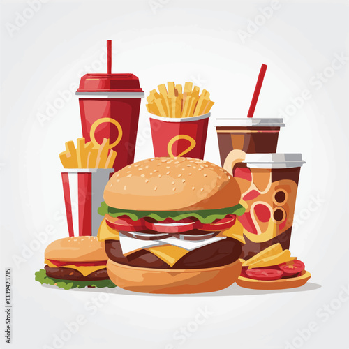 fastfood, fast, snack, meal, food, delicious, background, dinner, lunch, american, fat, burger, unhealthy, isolated, junk, menu, restaurant, meat, set, hamburger, cheeseburger, tasty, chicken, eat, cu