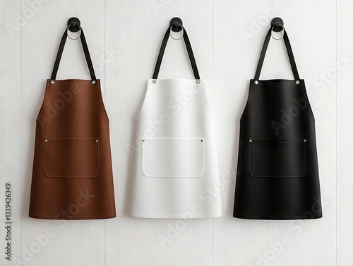 Crafting stylish aprons for culinary adventures modern kitchen product photography minimalist design close-up fashion