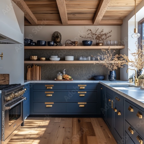 A modern and stylish kitchen space with wood accents