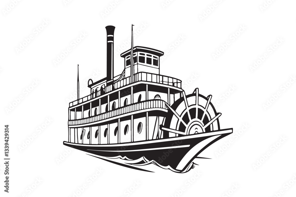 Obraz premium Riverboat silhouette vector